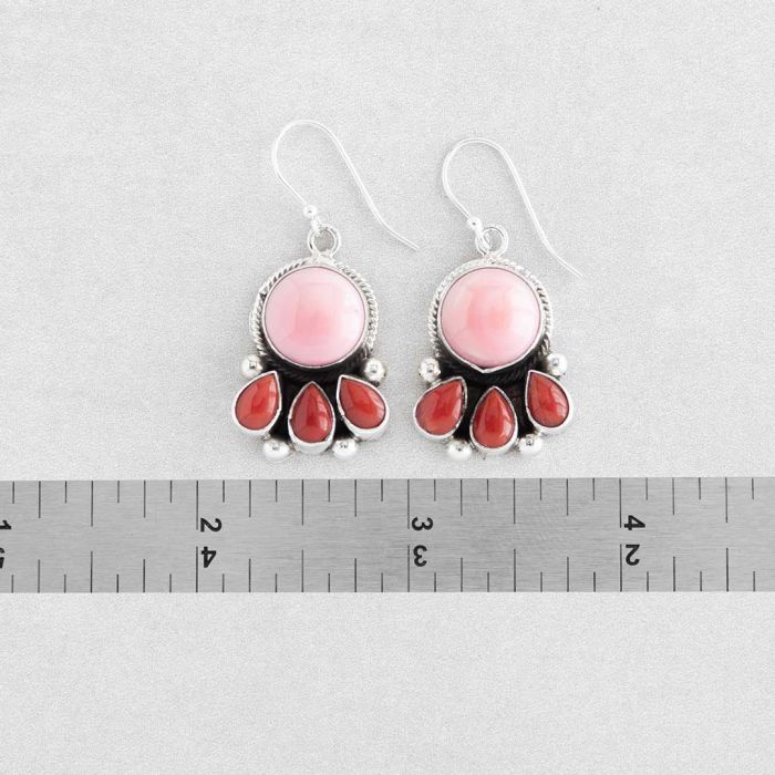 Navajo Handmade Pink Conch Shell Red Coral Earrings FJE2848