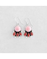 Navajo Handmade Pink Conch Shell & Red Coral Earrings FJE2848