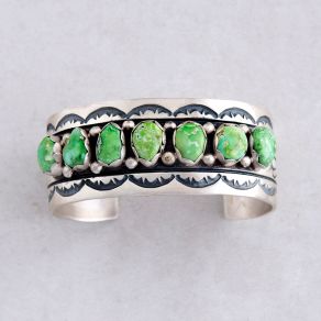 Navajo Handmade Sonoran Gold Turquoise Cuff FJB2234
