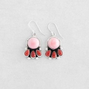 Navajo Handmade Pink Conch Shell & Red Coral Earrings FJE2848