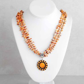 Beaded Spiny Oyster Necklace with Sterling Silver Pendant FJN2576