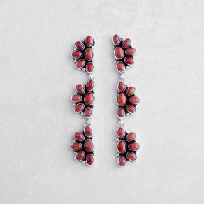 Red Coral Cluster Dangle Earrings FJE2998