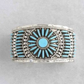 Handmade Kingman Turquoise Petit-Point Cuff FJB2237