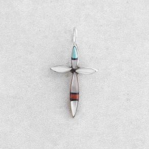 Multi-Stone Inlay Cross Pendant FJP2438