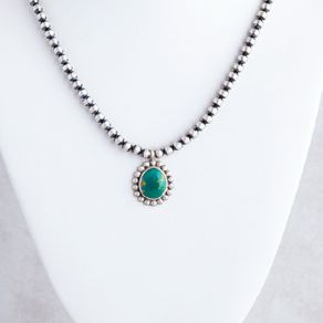   Sterling Silver Tyrone Turquoise Oxy Bead Necklace FJN2189