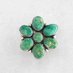Navajo Handmade Tyrone Turquoise Cluster Ring FJR2571