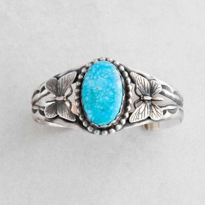 Navajo Handmade Waterweb Kingman Turquoise Cuff FJB1963