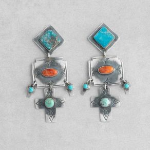 Turquoise and Spiny Oyster Handstamped Earrings FJE2806
