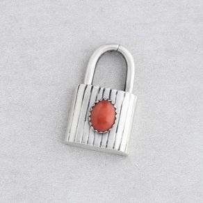 Sterling Silver "Padlock" Pendant with Spiny Oyster Shell FJP2315