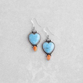 Kingman Turquoise & Spiny Oyster Shell Heart Earrings FJE2084