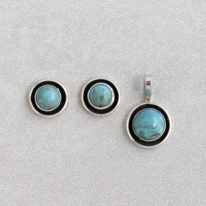 Handmade Kingman Turquoise Earrings & Pendant Set FJE2208 