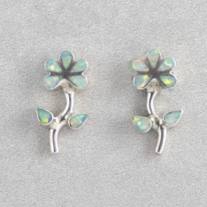 Sterling Silver Opal Flower Earrings FJE2254