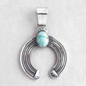 Sterling Silver & Lone Mountain Turquoise Naja Pendant FJP2477