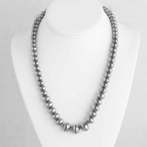Sterling Silver Stamped Bead Necklace FJN2053