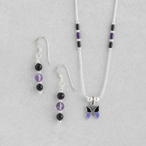 Sugilite & Black Onyx Butterfly Necklace & Earring Set FJBAR2440