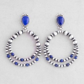 Lapis Lazuli & Sterling Silver OxyBead© Hoop Earrings FJE2644