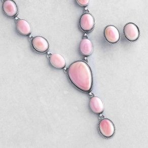 Pink Conch Shell Lariat Necklace & Earrings Set FJBAR2987