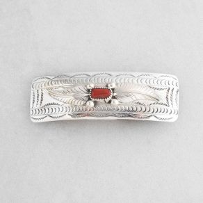 Red Coral & Sterling Silver Hair Barrette FJBAR2691