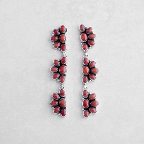 Red Coral Cluster Dangle Earrings FJE2998