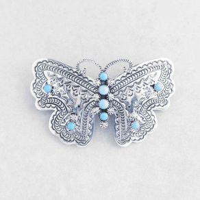 Sterling Silver Kingman Turquoise Butterfly Hair Clip FJBAR2655