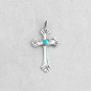Sterling Silver Cross Pendant with Kingman Turquoise FJP2797