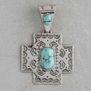 Hand Stamped Lone Mountain Turquoise Pendant FJP2218