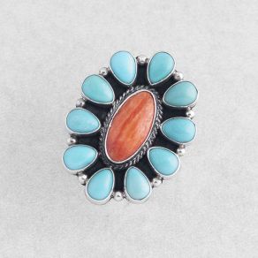 Campitos Turquoise & Spiny Oyster Shell Cluster Ring FJR2924
