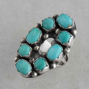 Sterling Silver Carico Lake Turquoise Cluster Ring FJR2203 