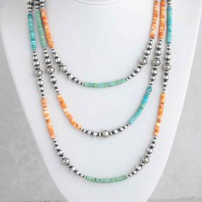 OxyBead©, Spiny Oyster, and Turquoise Necklace FJN2522