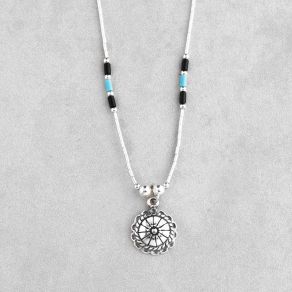 Liquid Silver Necklace with Campitos Turquoise and Onyx FJN2167