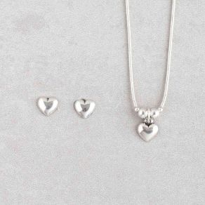 Sterling Silver Heart Necklace & Earring Set FJBAR2345