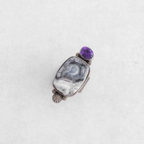 Sterling Silver Drusy and Amethyst Ring FJR2473