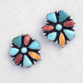 Fox Turquoise & Spiny Oyster Shell Post Earrings FJE2984