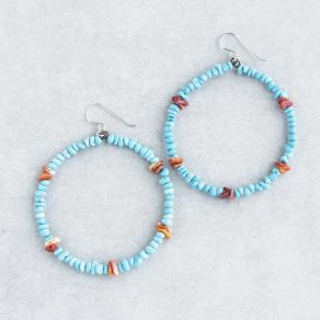 Sonoran Turquoise & Spiny Oyster Shell Hoop Earrings FJE2437