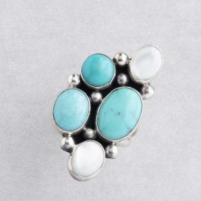 Sterling Silver Campitos Turquoise Ring with Fresh Water Pearls FJR2314