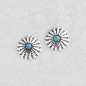 Sterling Silver Post Concho Turquoise Earrings FJE2696