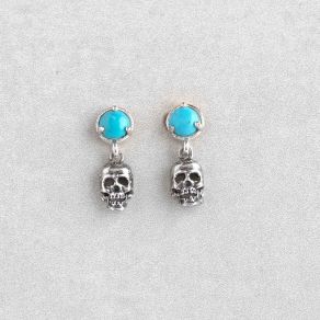 Turquoise Post Sterling Silver Skull Earrings FJE2698