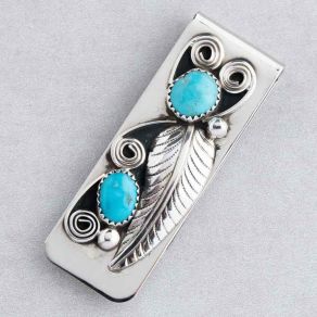Sterling Silver and Kingman Turquoise Money Clip FJBAR2311