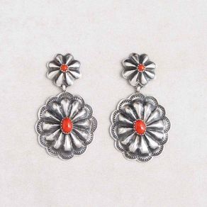 Sterling Silver and Red Coral Disc Earrings FJE2455