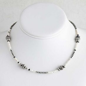 Sterling Silver White Buffalo Stone Beaded Necklace FJN2847