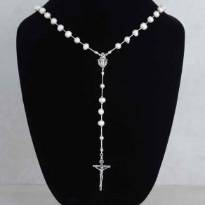 Liquid Silver & Water Pearl Rosary FJN2445